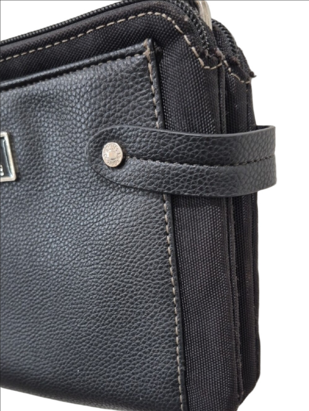 Roots 73 Black Pebbled Vegan Leather Crossbody Bag Triple Zip Multi-Pocket Purse - Picture 4 of 16